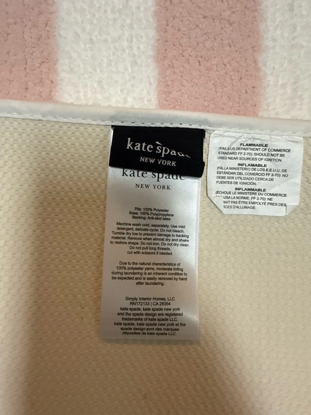 Kate Spade New York Pink & White Striped Bath Rug